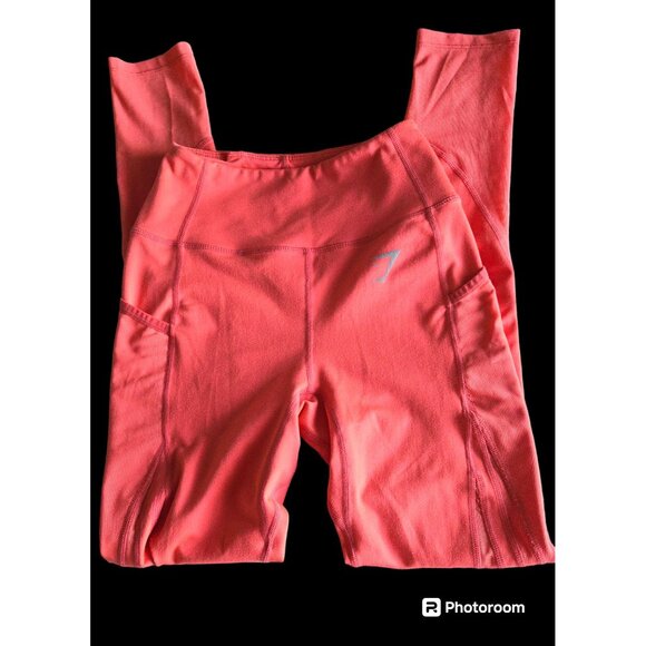 Women's Gymshark Exercise Workout Leggings Sz XS Orange Side Pockets EUC - Picture 1 of 9